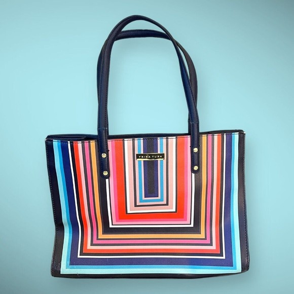 Trina Turk Handbags - TRINA TURK Bold Striped Shoulder Bag MODERN Multicolor Rectangular Design NAVY